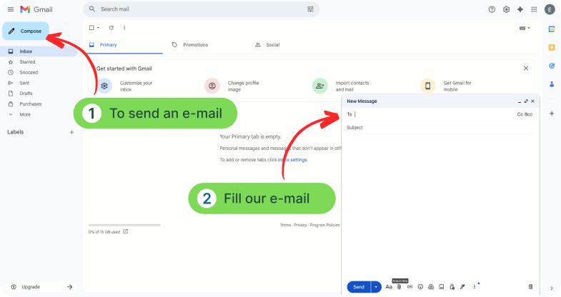 Email interface showing where to compose